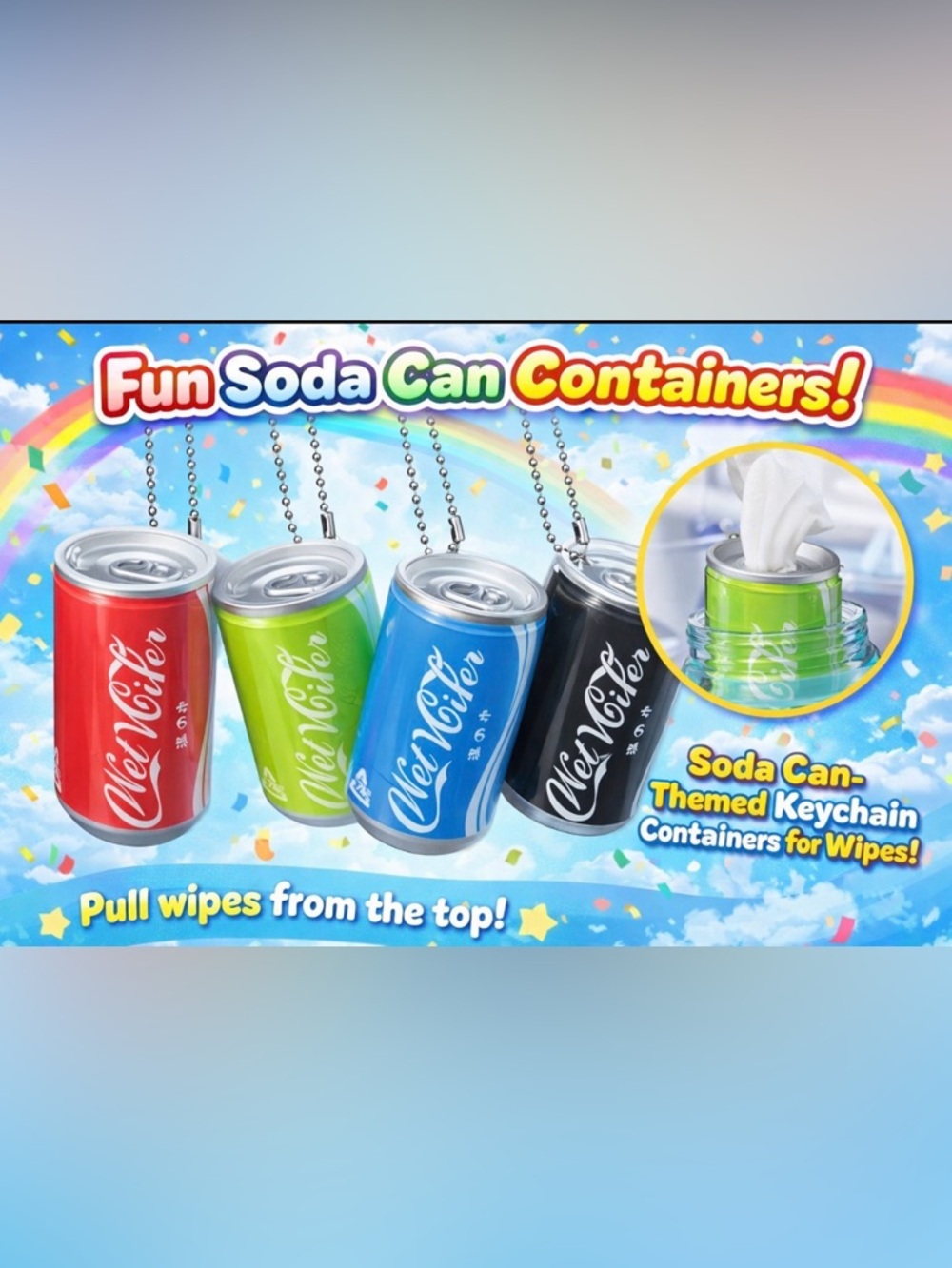 Fashion Soda Can Wipe Container Keychain - Blue, Green, Black-Choose 1